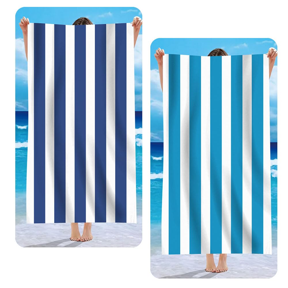 Jolof Store 2-Pack Microfiber Beach Towels | Sand Free Quick Dry Stripe