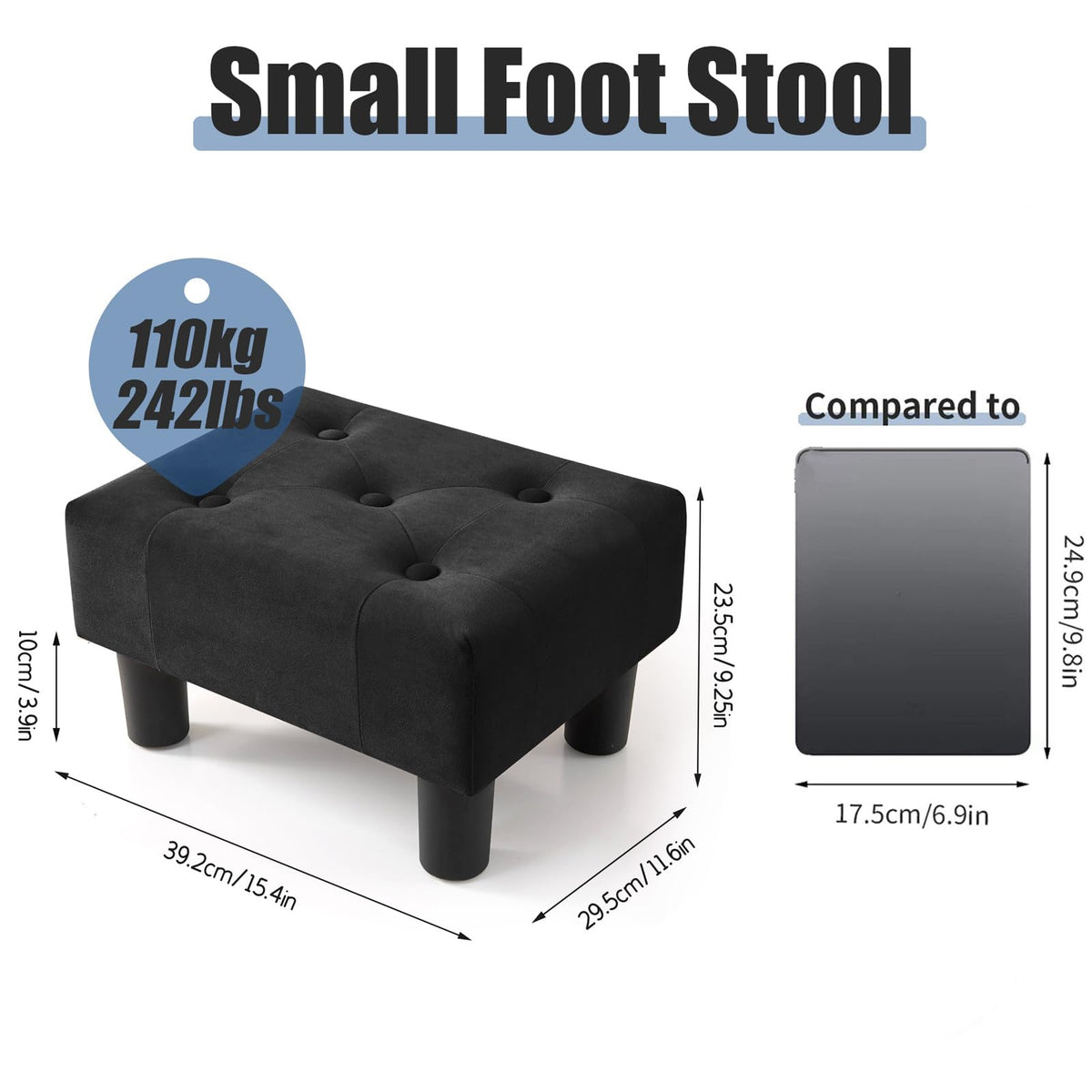 BRIAN & DANY Small Foot Stool, Velvet Footstool with Legs, Footstools for Living Room, Ottoman Footrest Extra Seating for Entryway, Black - image 2