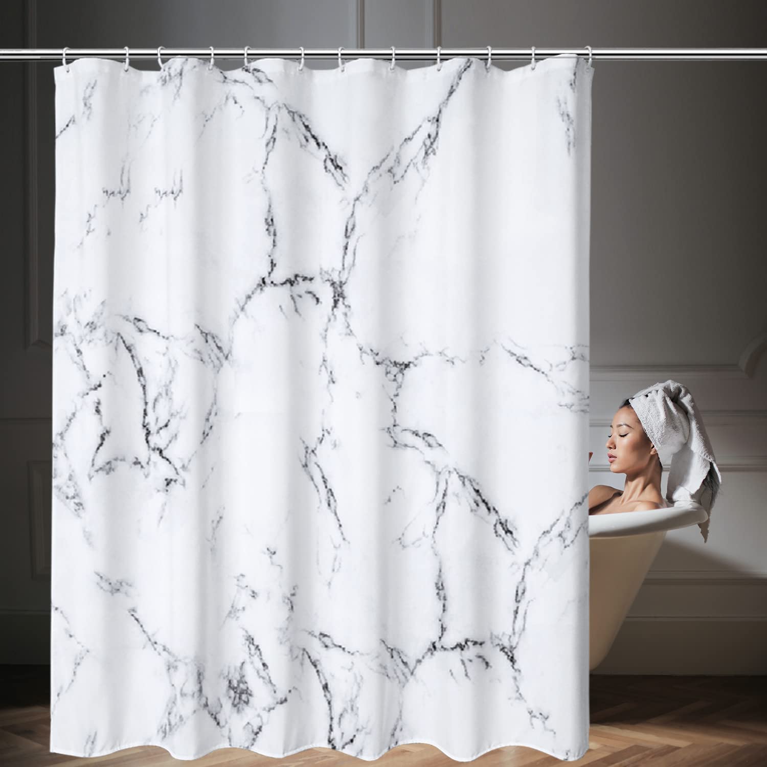 WedDecor Waterproof Shower Curtain – Heavy Duty Polyester with 12 Hooks