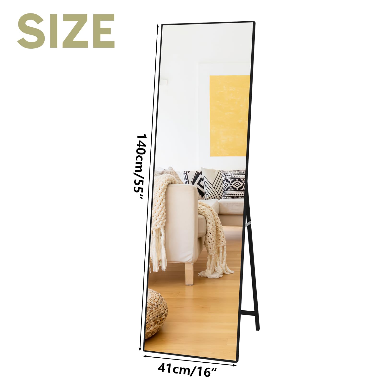 Hoikwo Full Length Standing Mirror | 55x16 Black Frame Wall Mirror