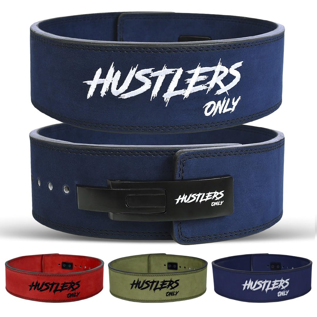 Hustlers Only 10mm Lever Weight Lifting Belt | Genuine Leather Blue