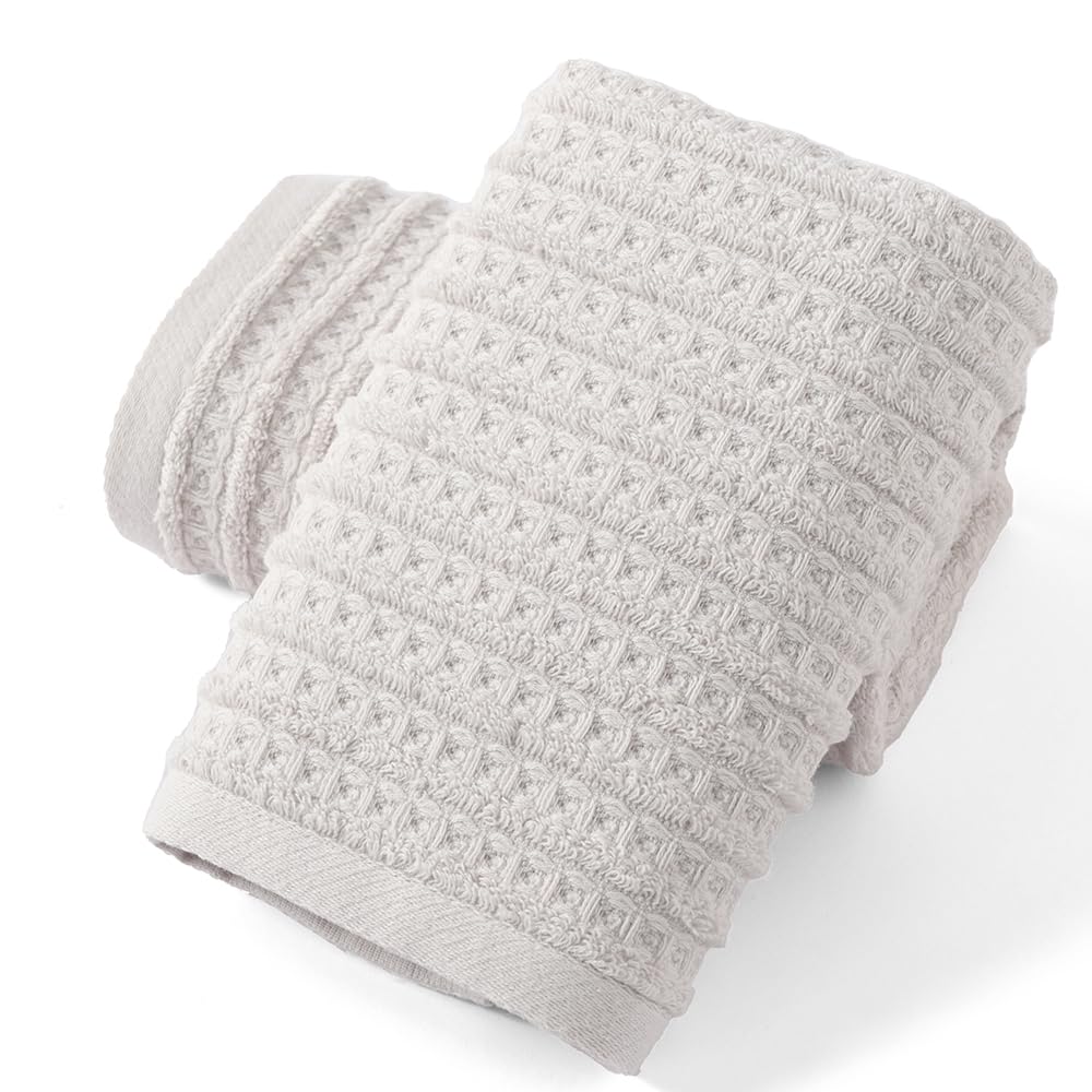 Sense Gnosis Waffle Hand Towels | 100% Cotton Striped Grey, 2 Pack