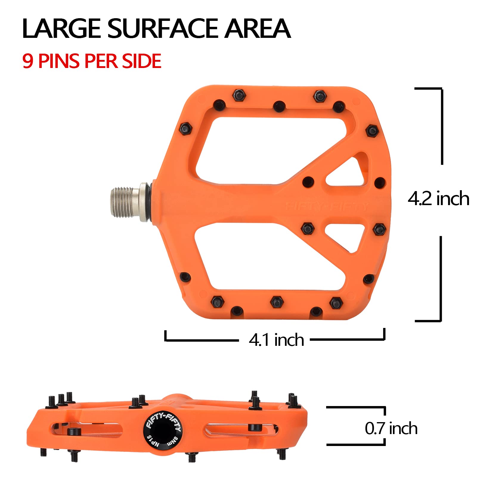FIFTY-FIFTY Mountain Bike Pedals | Nylon Composite 9/16" Flat MTB - Orange