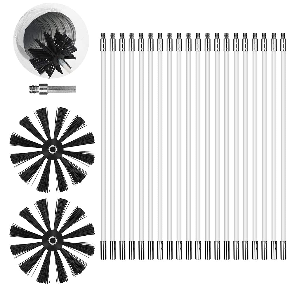 Swetup Chimney Sweep Kit | 23-Piece Duct Cleaning Set with 20 Nylon Rods