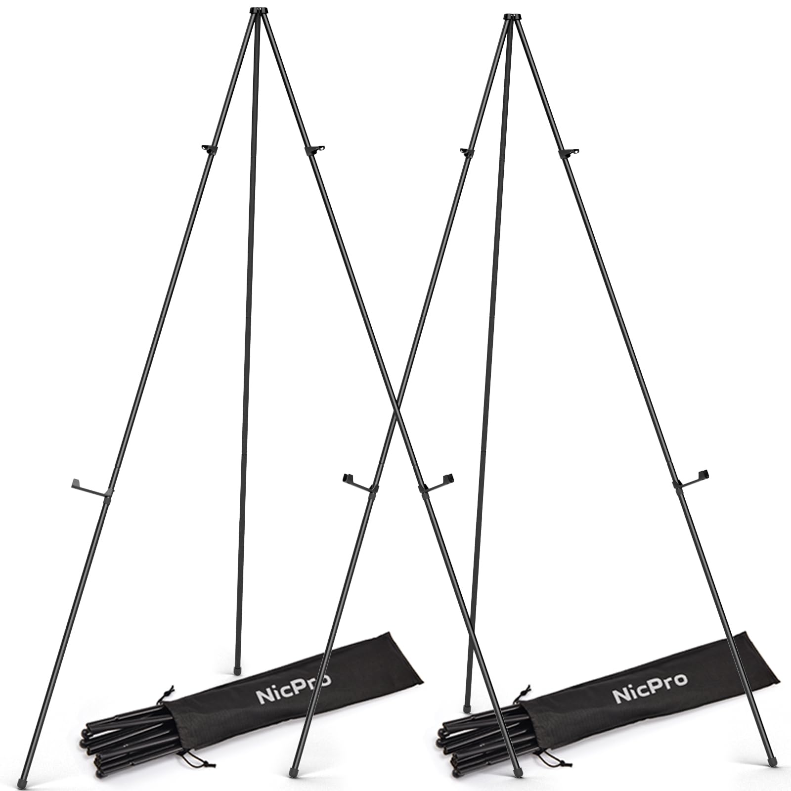 Nicpro 63" Metal Floor Easel Stand for Display, 2 Pack – Black Tripod