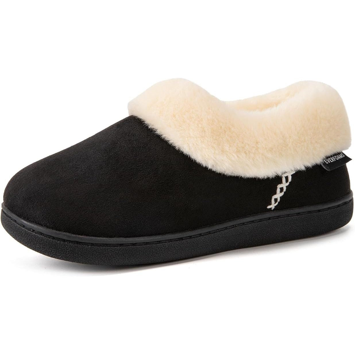 EverFoams Men's Memory Foam Slippers – Warm Faux Fur Booties, Black