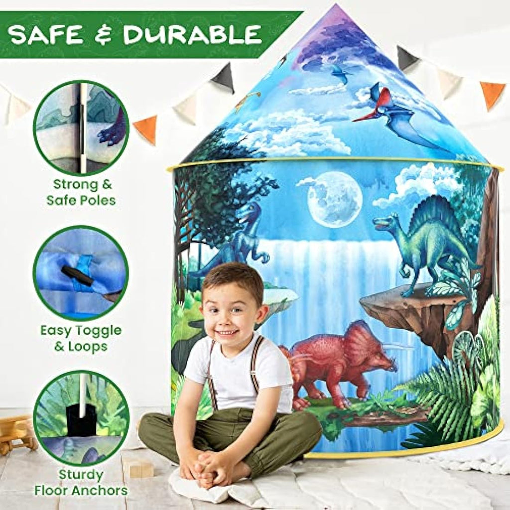 W&O Dinosaur Discovery Pop Up Play Tent with Roar Button for Kids