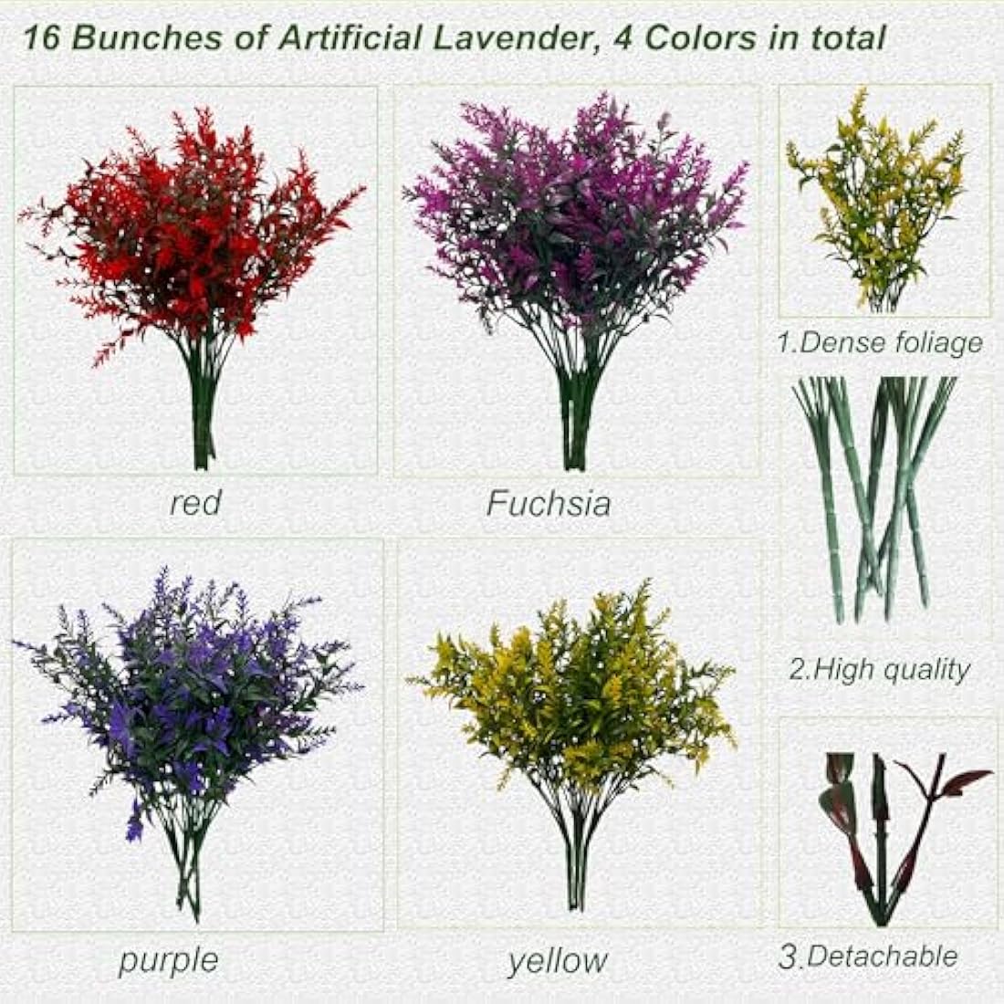 Jolof Store 16 Bundles UV Resistant Artificial Lavender Flowers