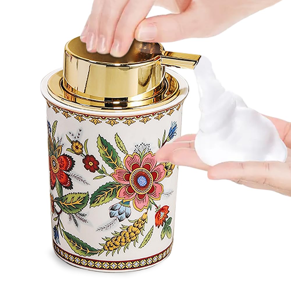 Floral Foam Soap Dispenser, Vintage Ceramic Hand Soap PumpStyle F