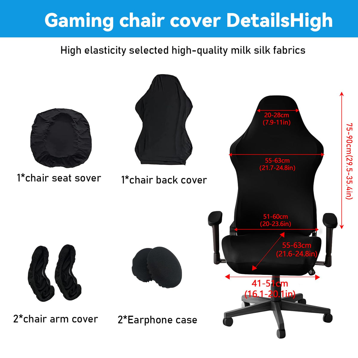 Luckwaii Gaming Chair Cover 6 Pcs Office Chair Covers Stretch Removable - image 2