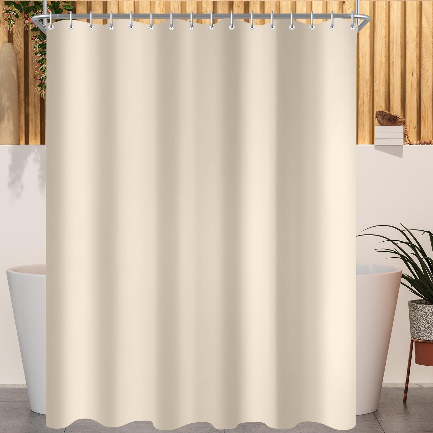 Lerores Shower Curtain – 300x200cm Beige Anti-Mould Weighted Hem