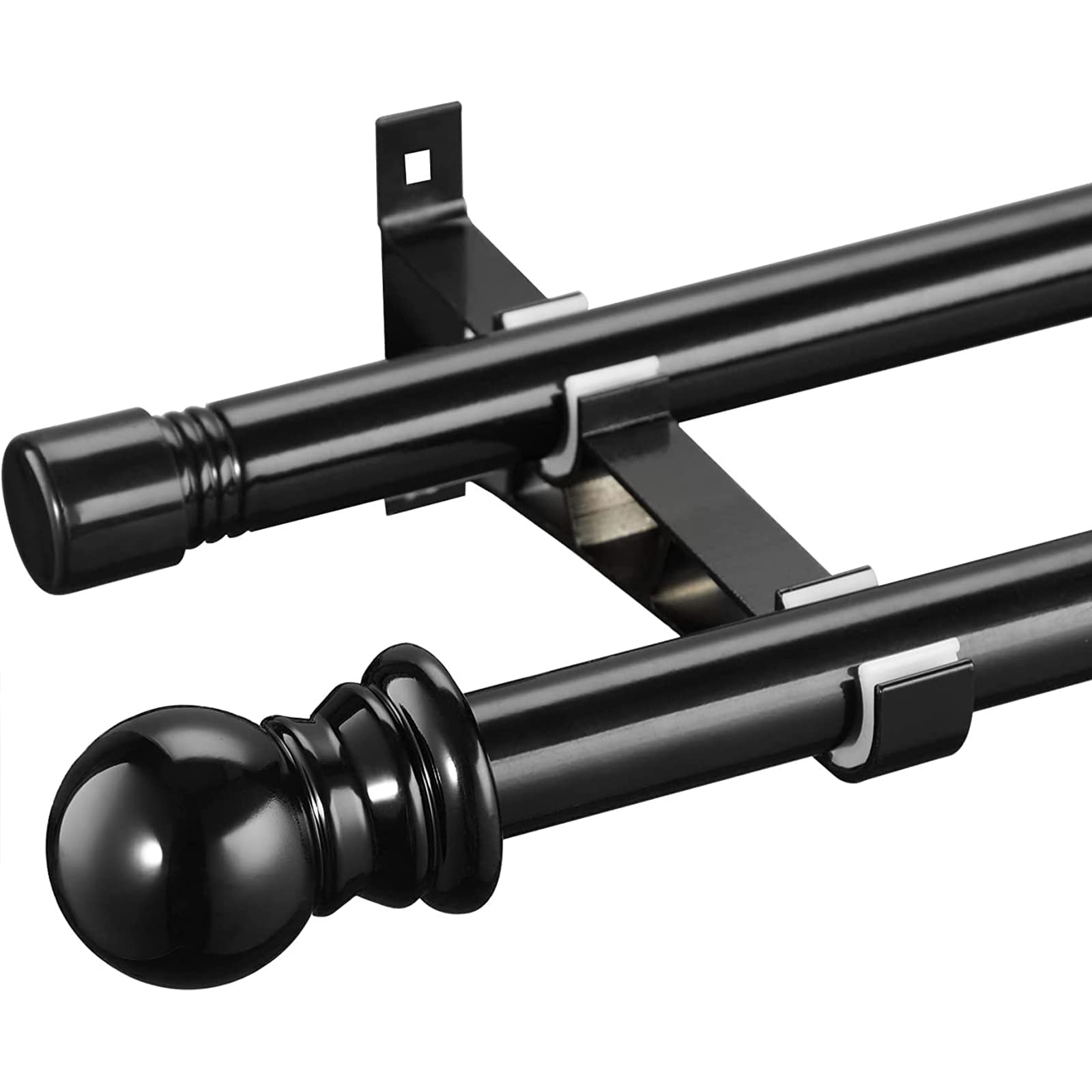Harrms Double Curtain Pole – Black Extendable Metal Rod, 76-368cm