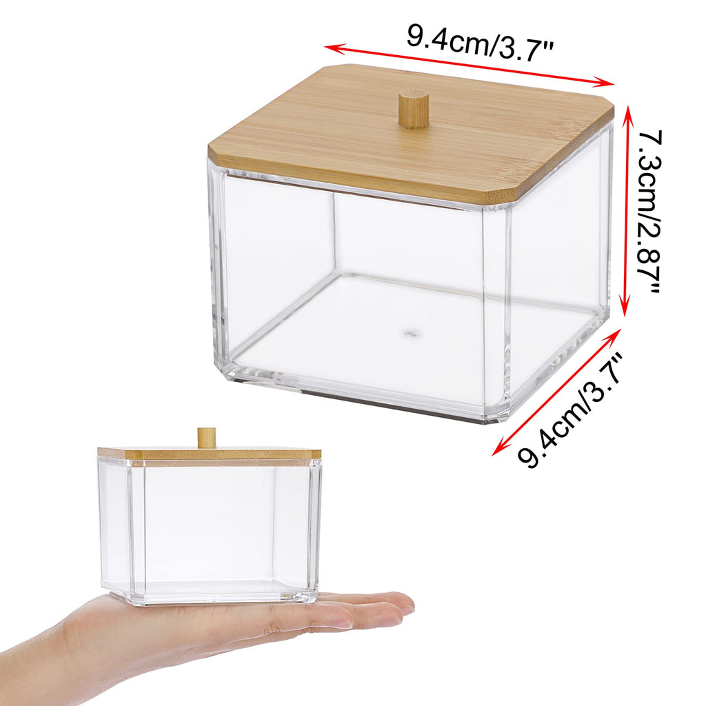 SUMTree Square Qtip Cotton Ball Holder Qtip Dispenser with Bamboo Lid - image 2