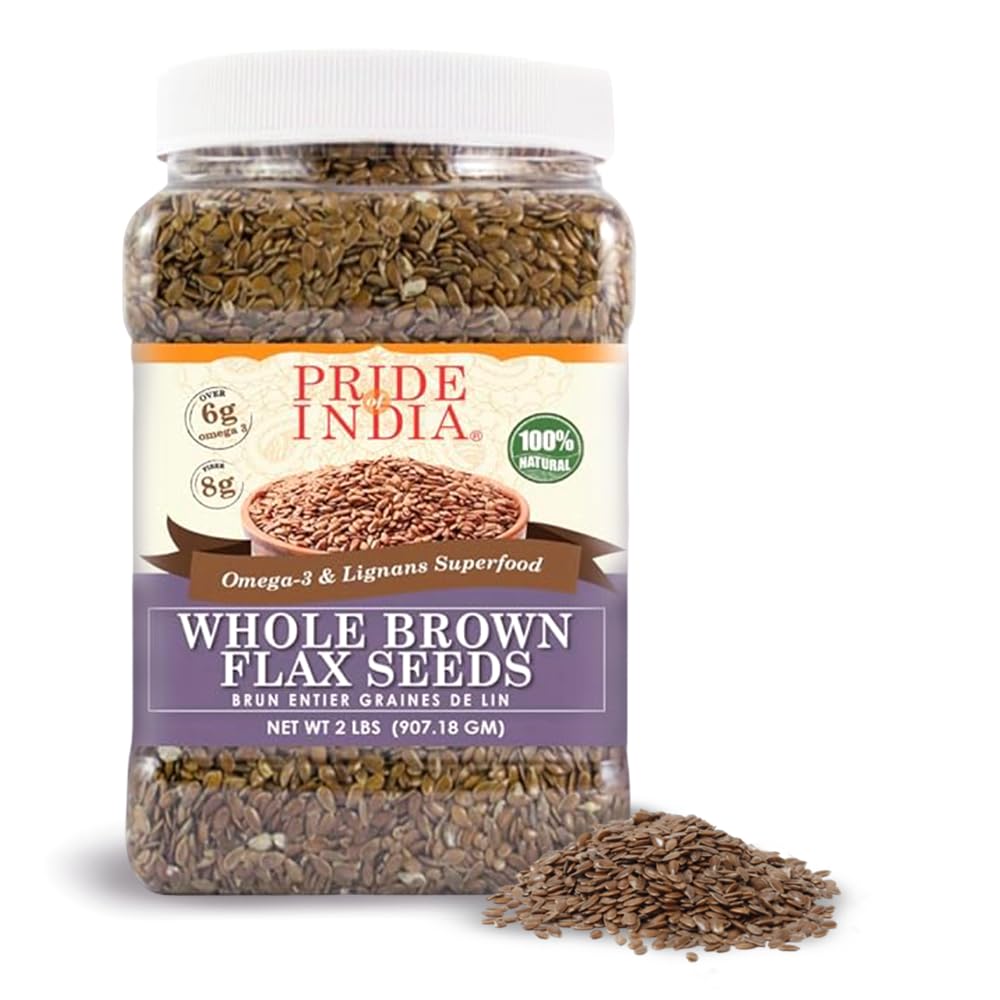 Pride of India Whole Brown Flax Seeds – Omega-3 Superfood – 32 oz Jar