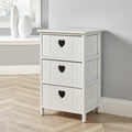 Home Source White 3-Drawer Bedside Cabinet – Heart Cutout Wood Chest