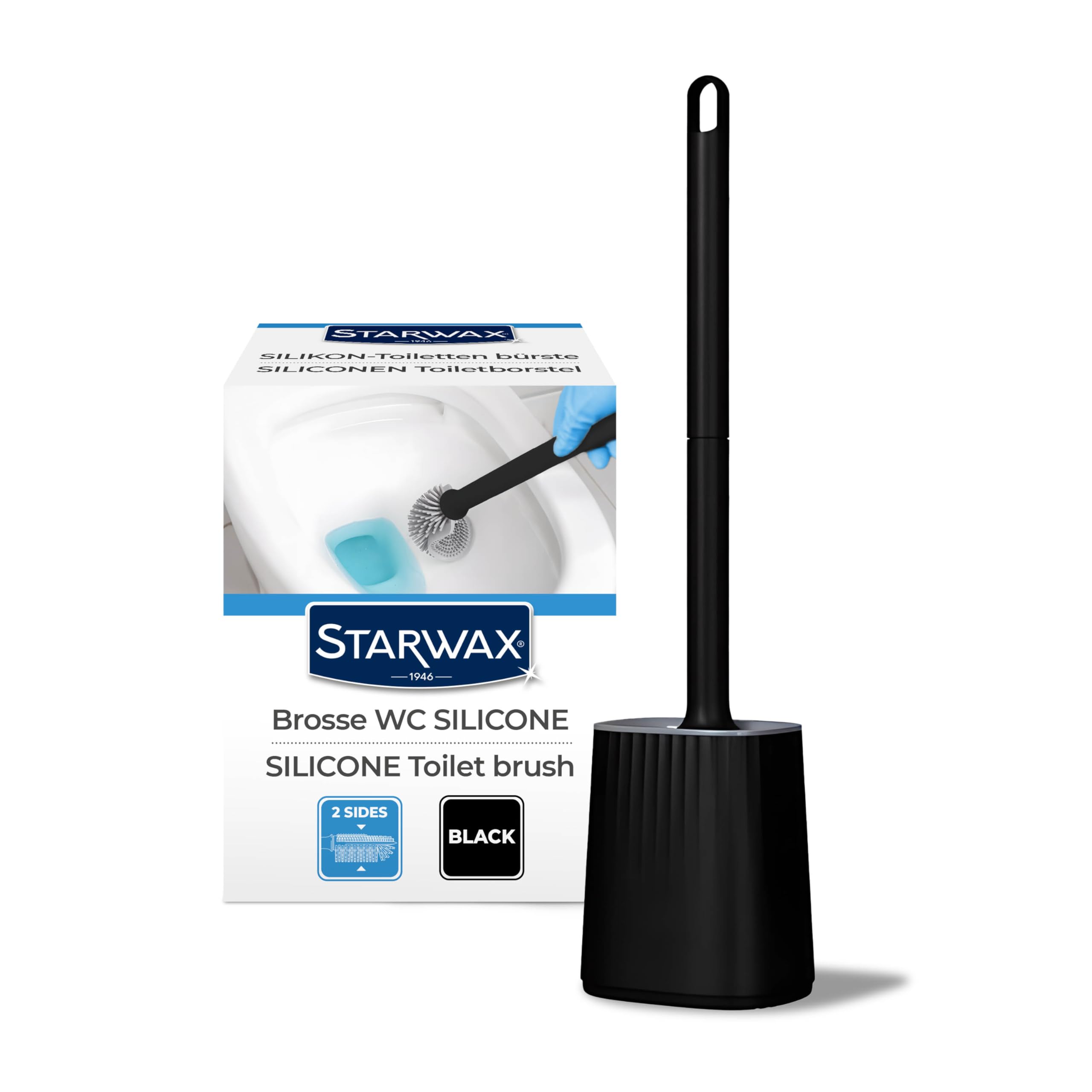 Starwax Double-Sided Silicone Toilet Brush – Hygienic TPR Bristles, Black