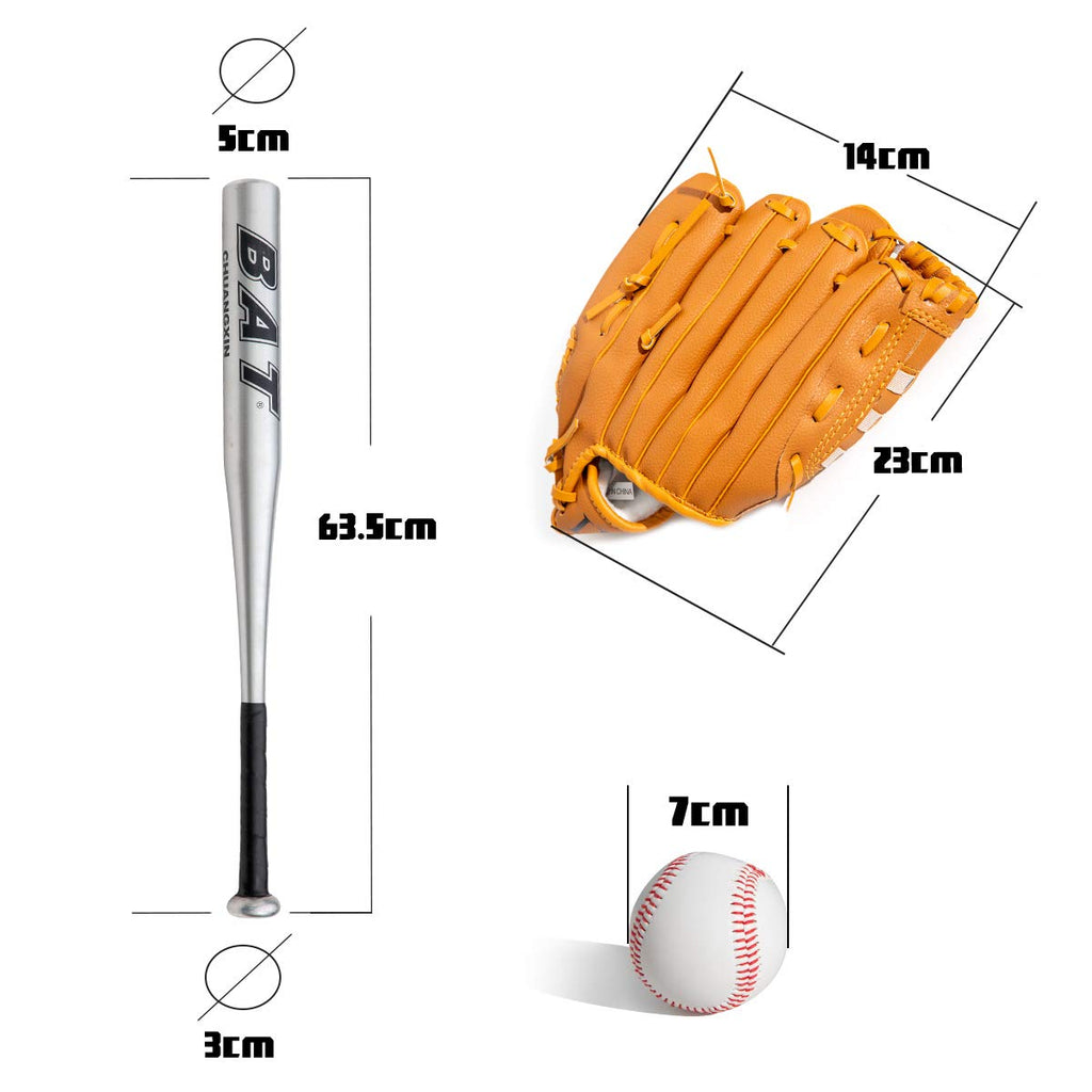 25" Aluminum Baseball Bat Set with Glove and Ball - Silver