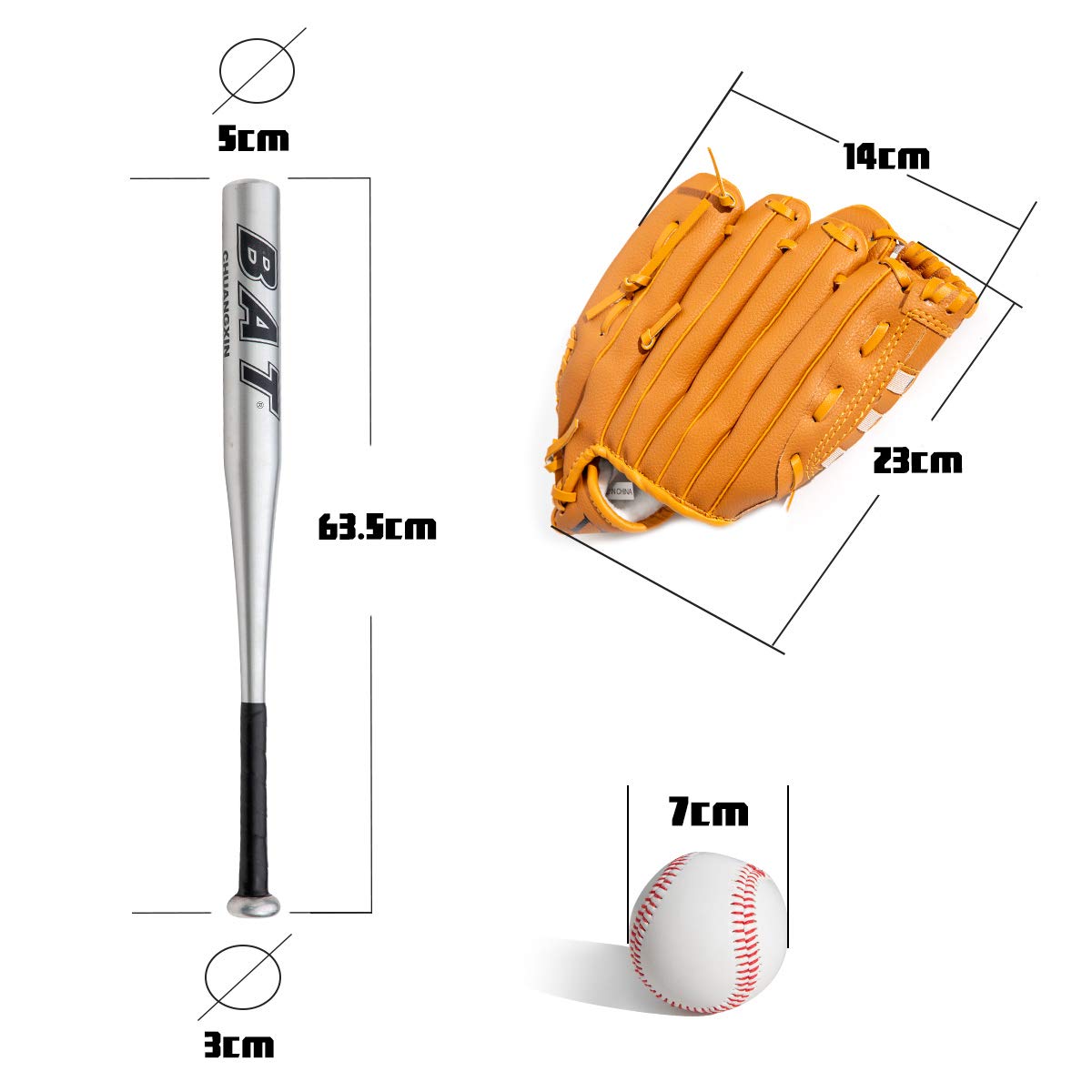25" Aluminum Baseball Bat Set with Glove and Ball - Silver