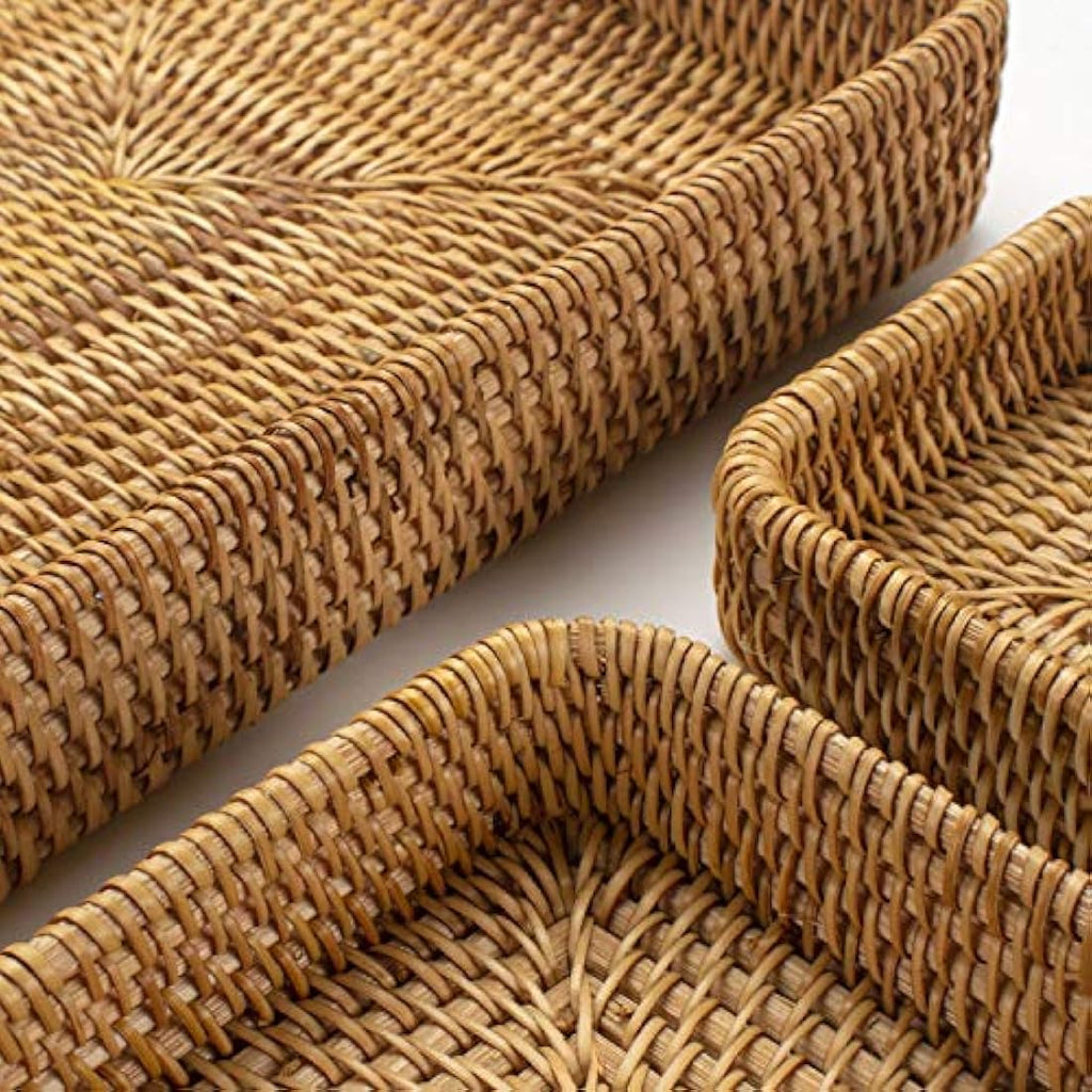 Jolof Store Set of 3 Rectangular Rattan Trays | Woven Wicker Baskets