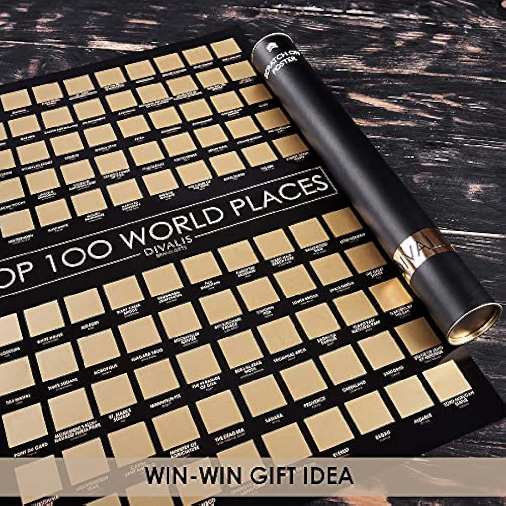 Jolof Store Scratch Off World Map & Top 100 Places Poster Gift Set