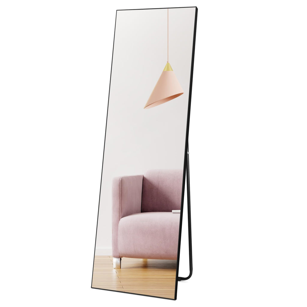 Hoikwo Full Length Mirror – 59x16 Standing or Wall Mirror, Black Frame