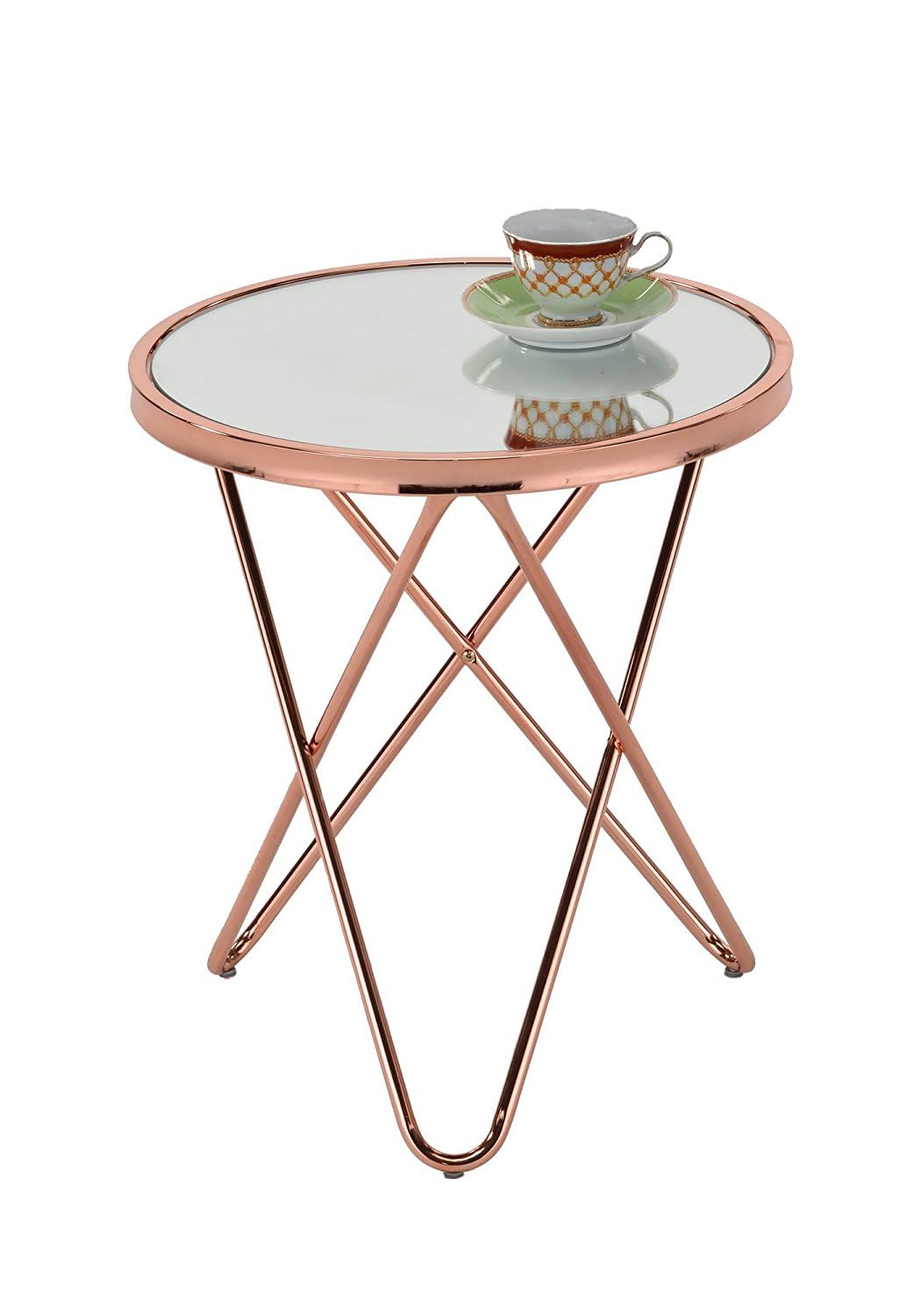 ASPECT Porto Round Side End Coffee Table, Glass, Copper/Mirror, 45 x 45 x 50 cm, STB39/MR