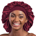 Alnorm Extra Large Silk Satin Bonnet Sleep Cap for Braids & Locs – Wine Red
