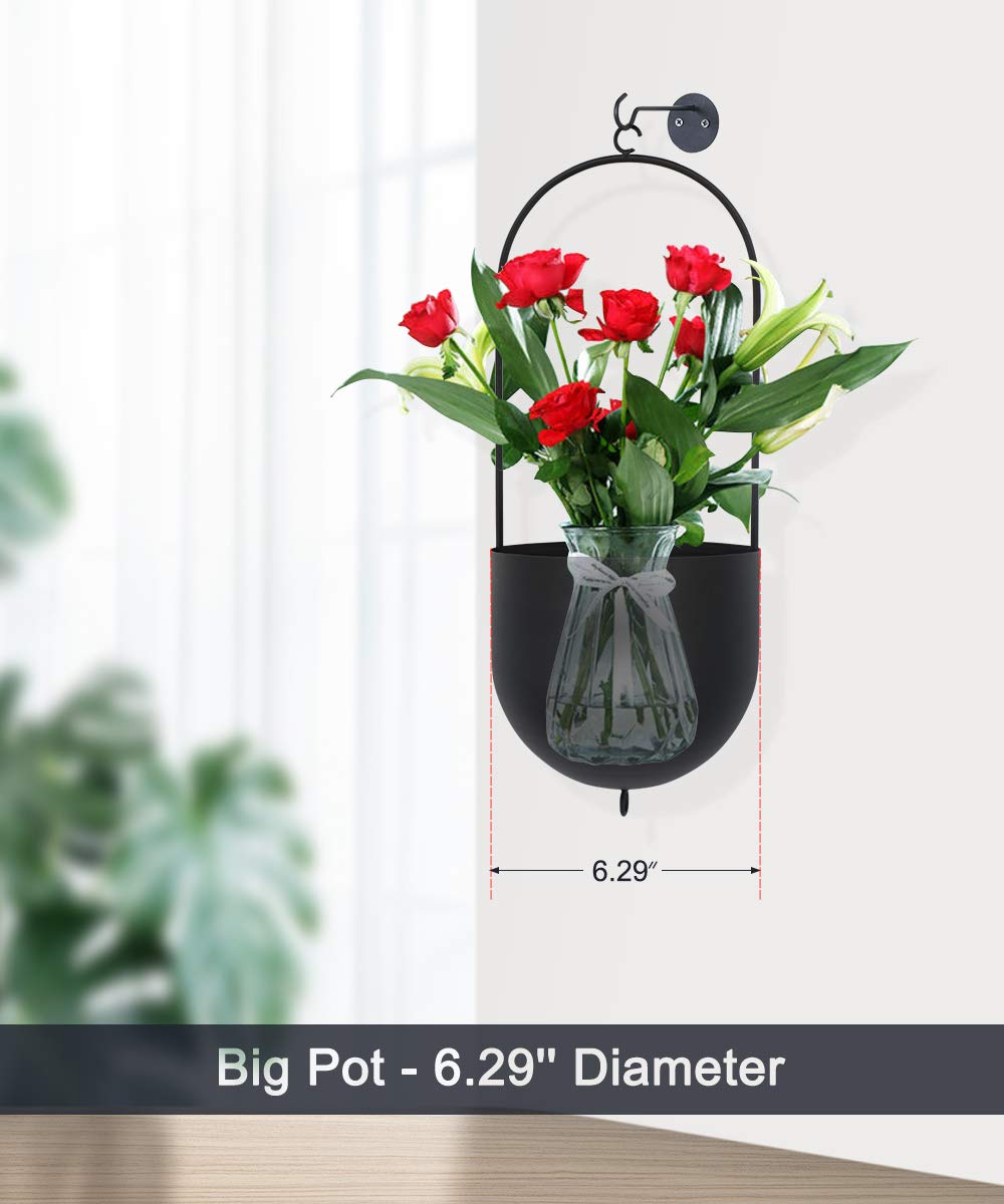ibigbean Set of 2 Metal Hanging Planters | Matte Black Modern Flower Pots