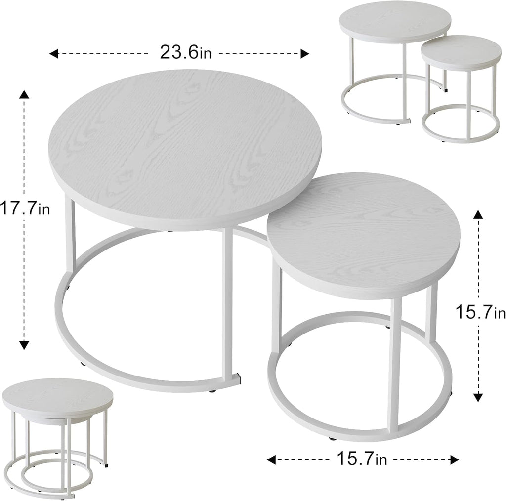 Huhote Round Coffee Tables, Set of 2 End Table, Nesting Tables, Side Table - image 3