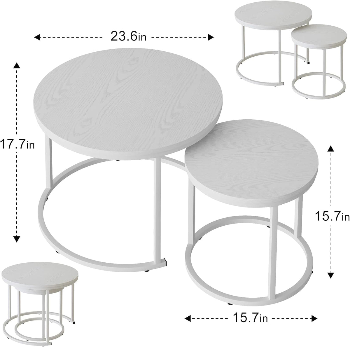 Huhote Round Coffee Tables, Set of 2 End Table, Nesting Tables, Side Table - image 3
