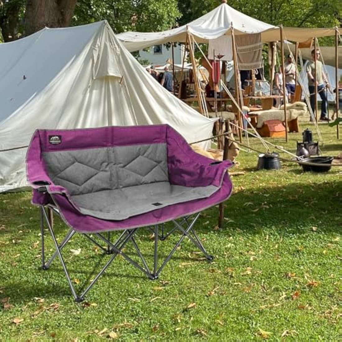 LANMOUNTAIN Folding Camping Loveseat – Heavy Duty Double Chair, Purple