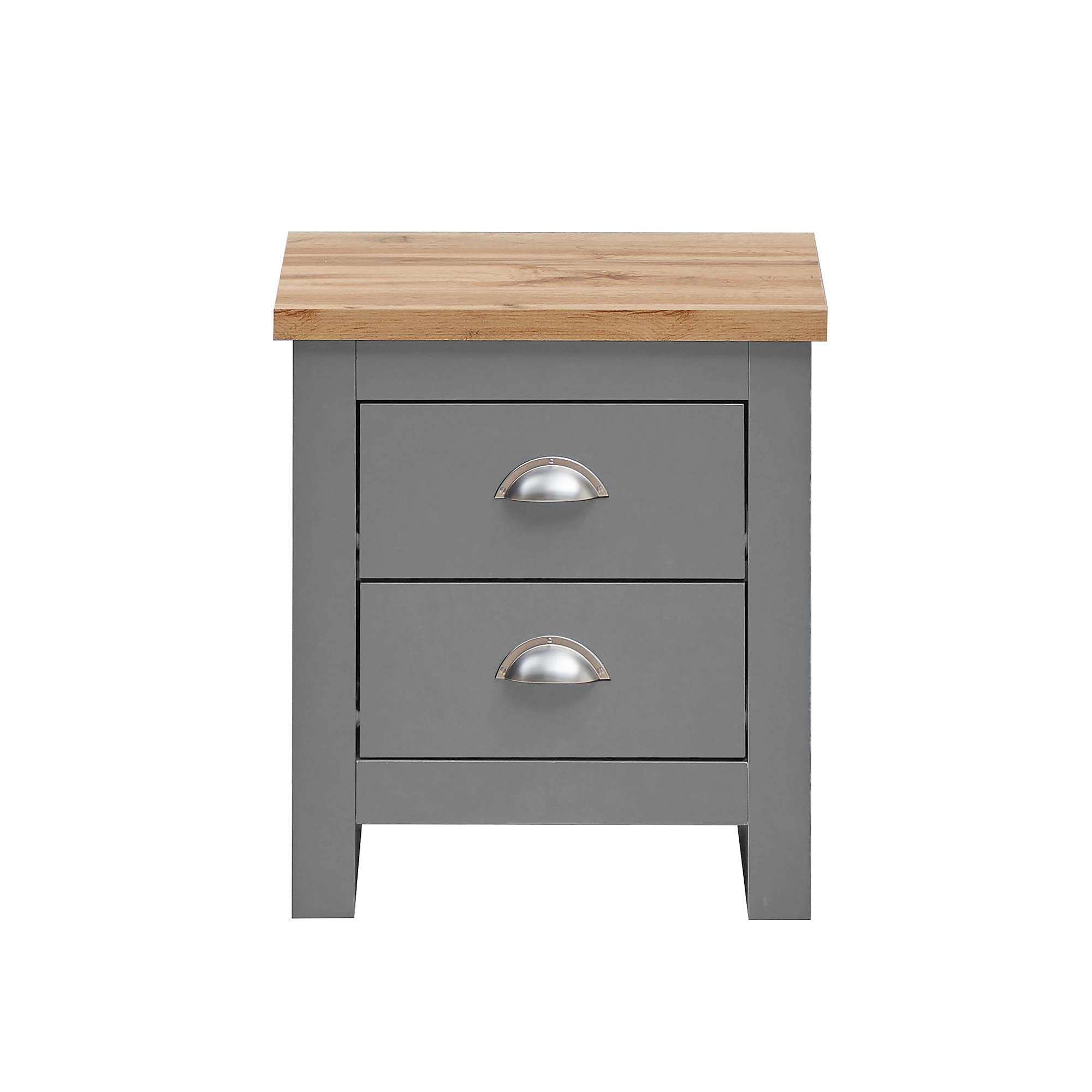 Lisbon 2 Drawer Bedside Table – Grey Oak Nightstand