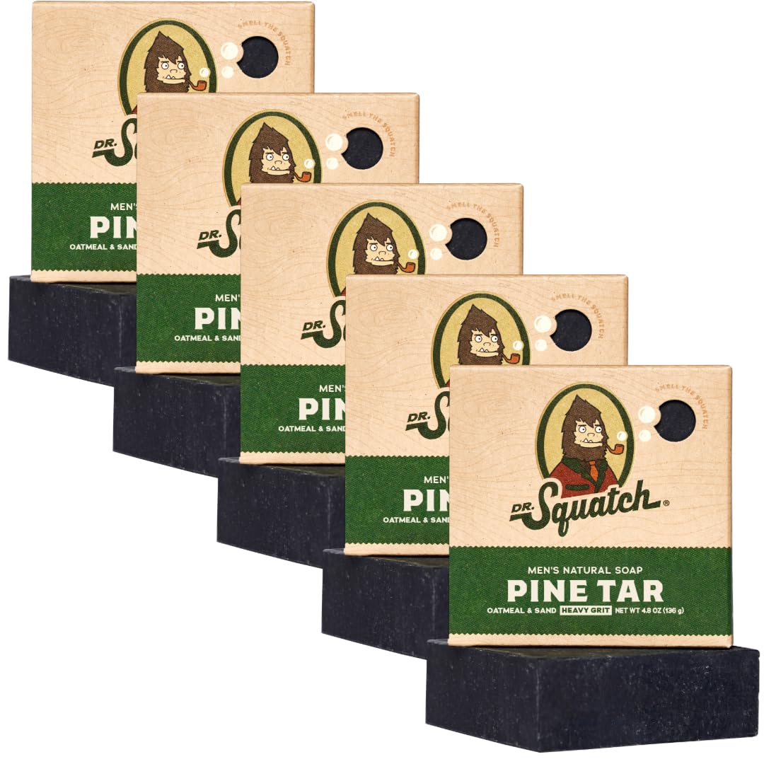 Dr. Squatch Pine Tar Men's Bar Soap – 5-Pack Natural Exfoliating Soap