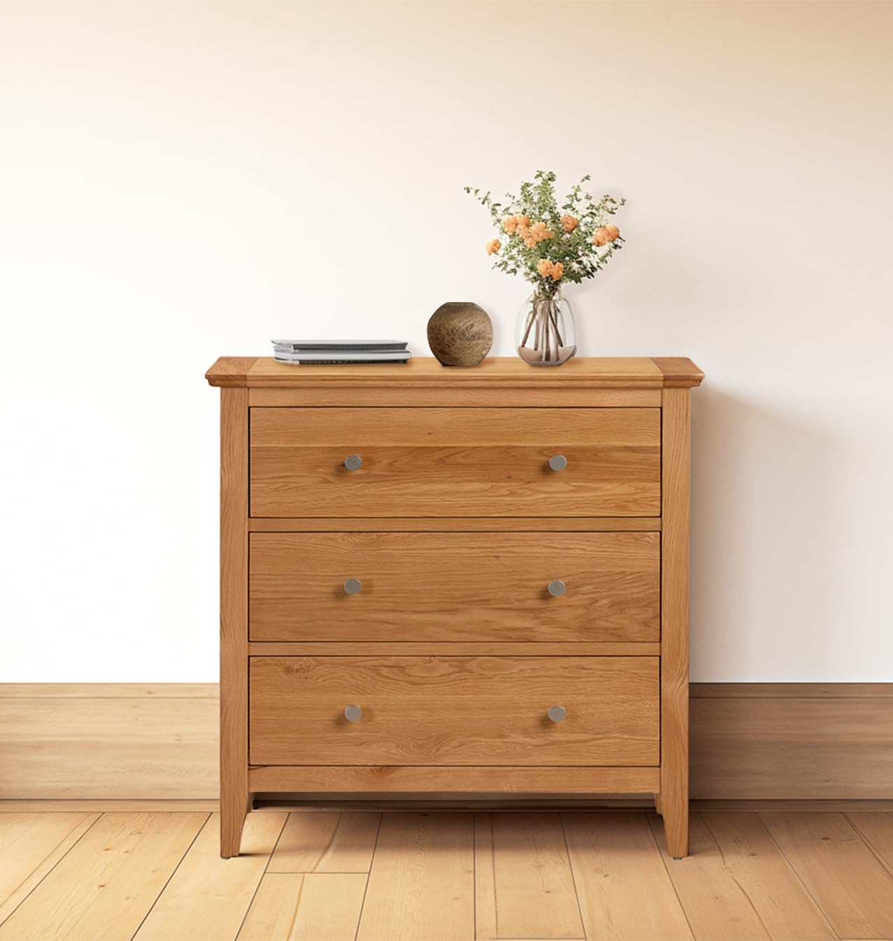 Hallowood Hereford Oak 3 Drawer Chest – Small Solid Wood Dresser
