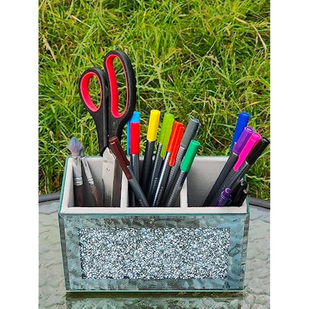 EagleWiz Crushed Diamond Makeup Organiser | 3 Compartment Brush Holder