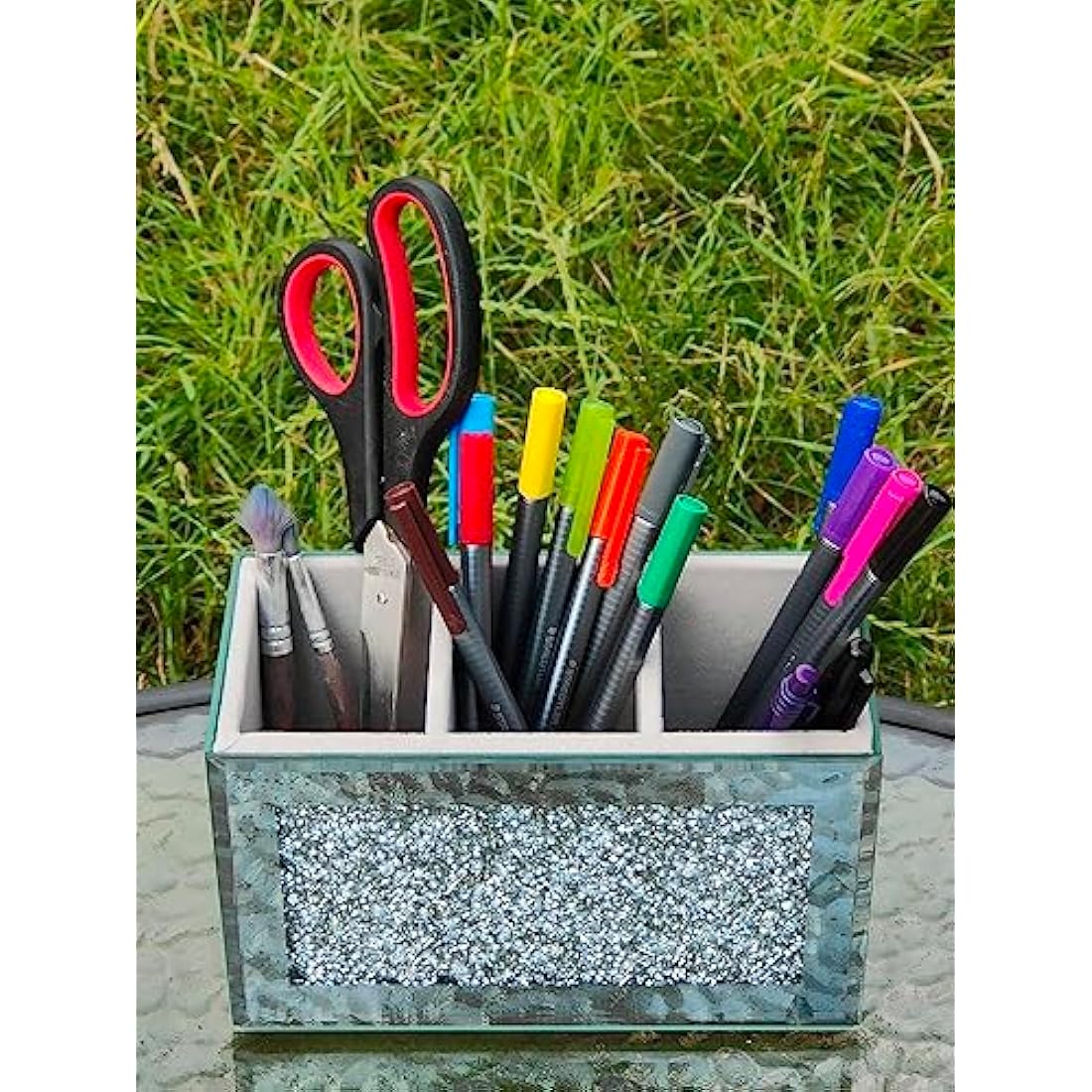 EagleWiz Crushed Diamond Makeup Organiser | 3 Compartment Brush Holder