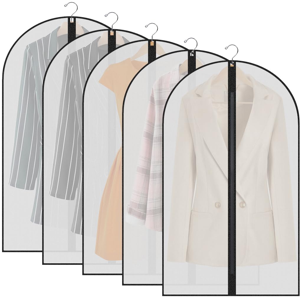 Garment Bags,5PCS Dustproof Garment Covers PEVA Translucent Clothes Covers with Zip Moth Proof Suit Protector Bags Waterproof Dress Covers for Shirts - image 1