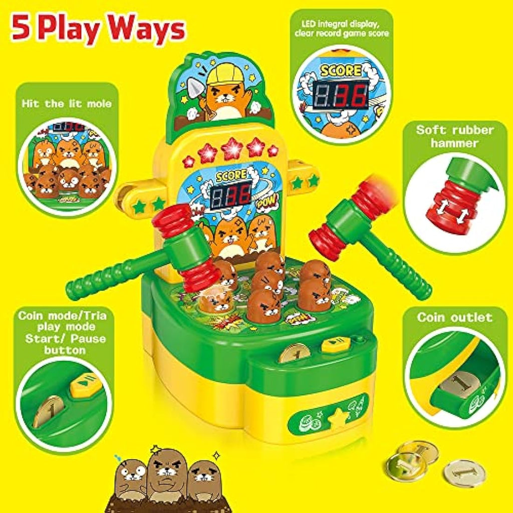 VATOS Whack-A-Mole Game – Mini Electronic Arcade Toy with 2 Hammers