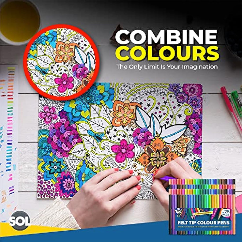 100 Felt Tip Colouring Pens for Adults and Kids – Art Markers