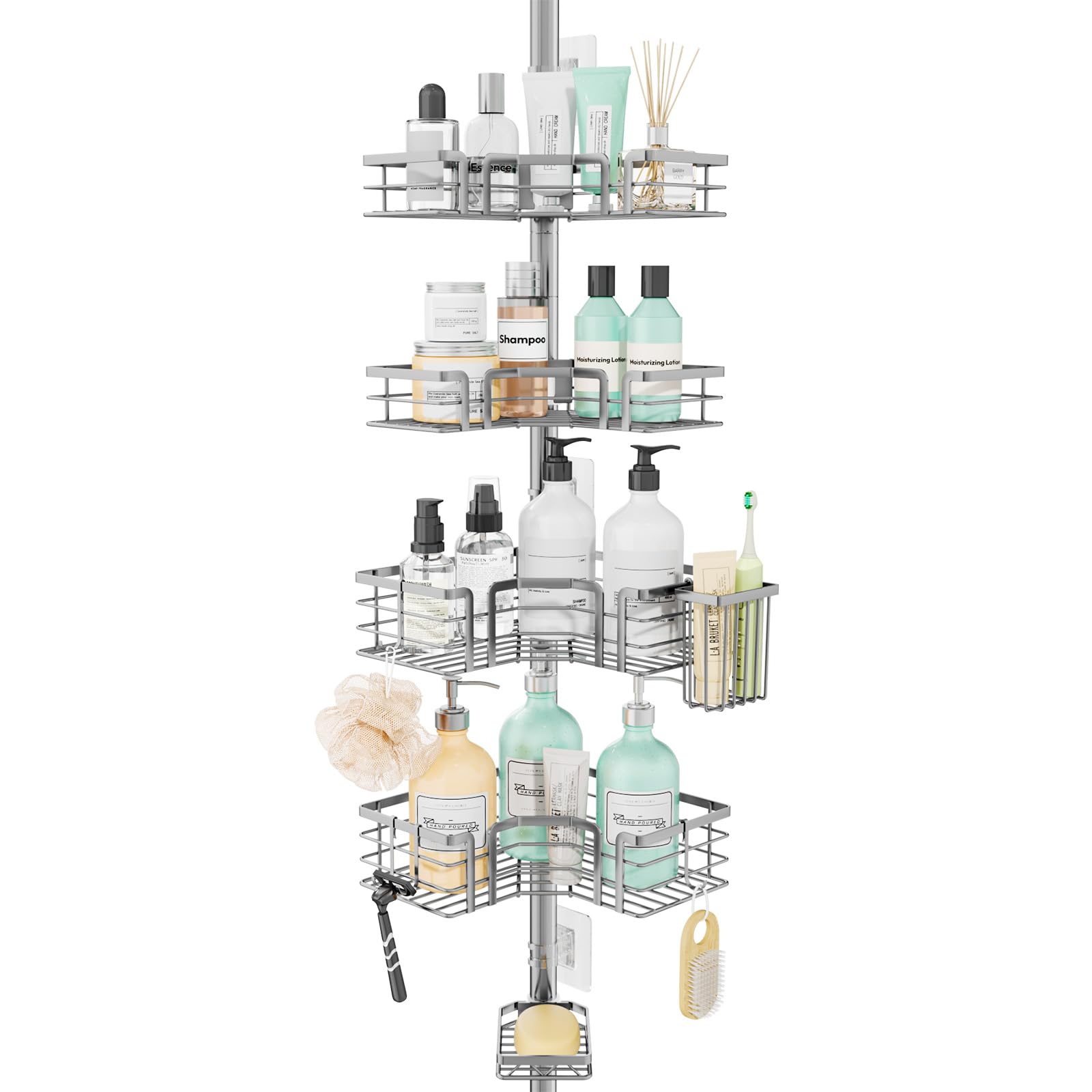 SWTYMIKI 4-Tier Corner Shower Caddy – Rustproof Tension Rod Shelf