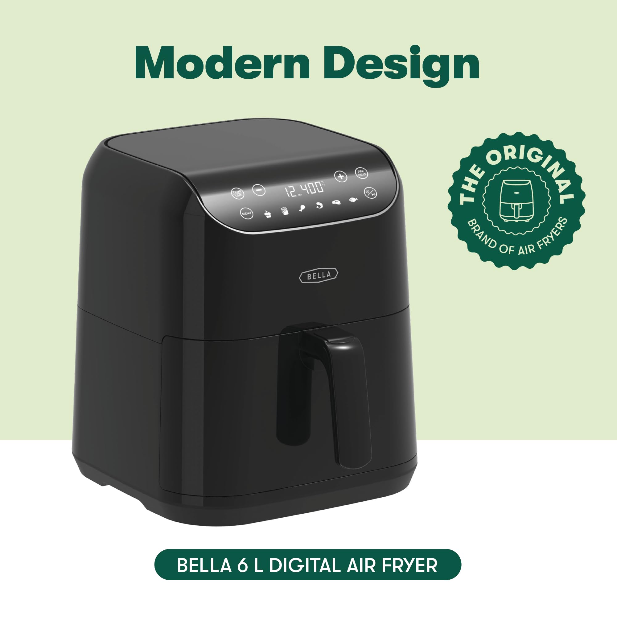 BELLA 6L Digital Touchscreen Air Fryer – 1500W 6-in-1 Multi-Cooker, Black
