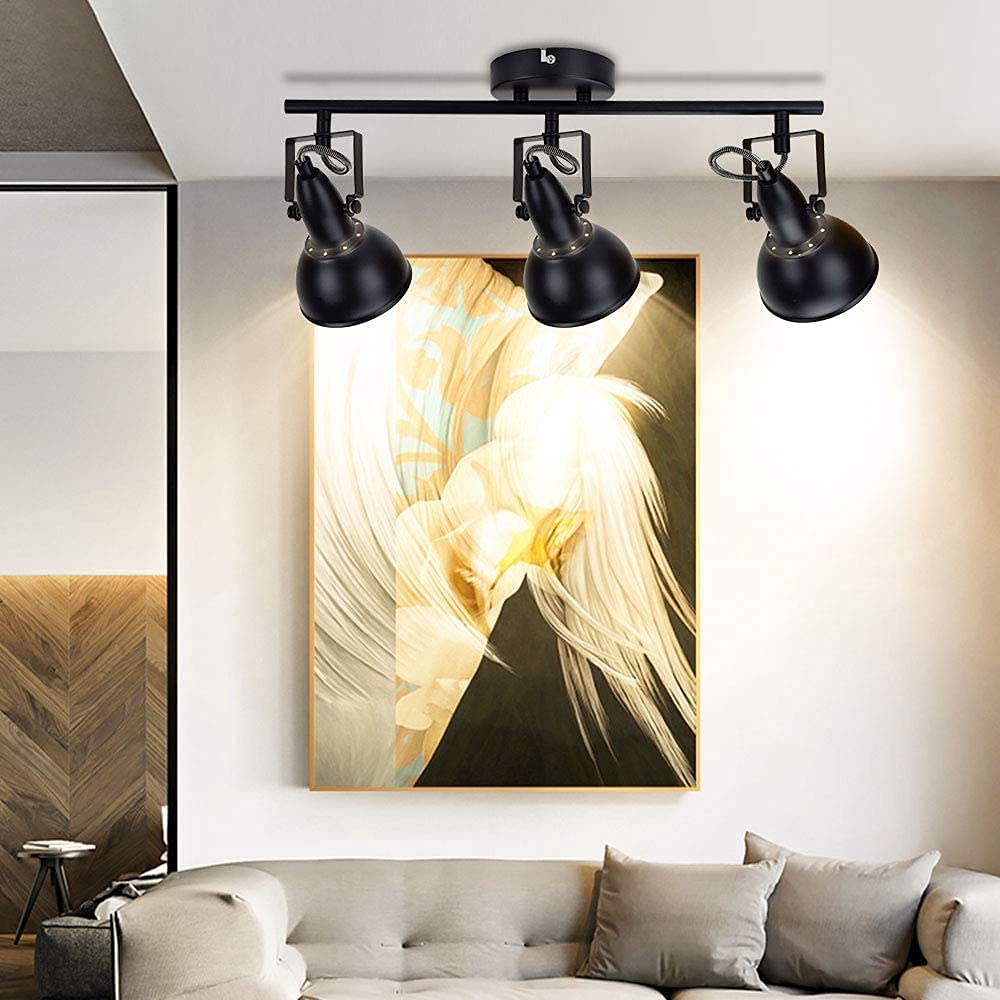 Depuley 3-Way Swiveling Ceiling Spotlight | Retro Black & Gold Metal Light
