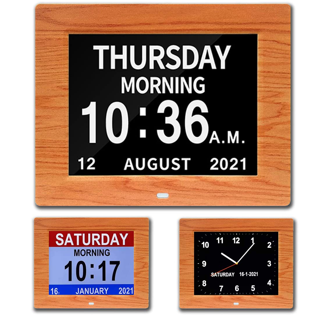 CAZOKASI 8-Inch Digital Calendar Day Clock | 3-Display Photo Frame