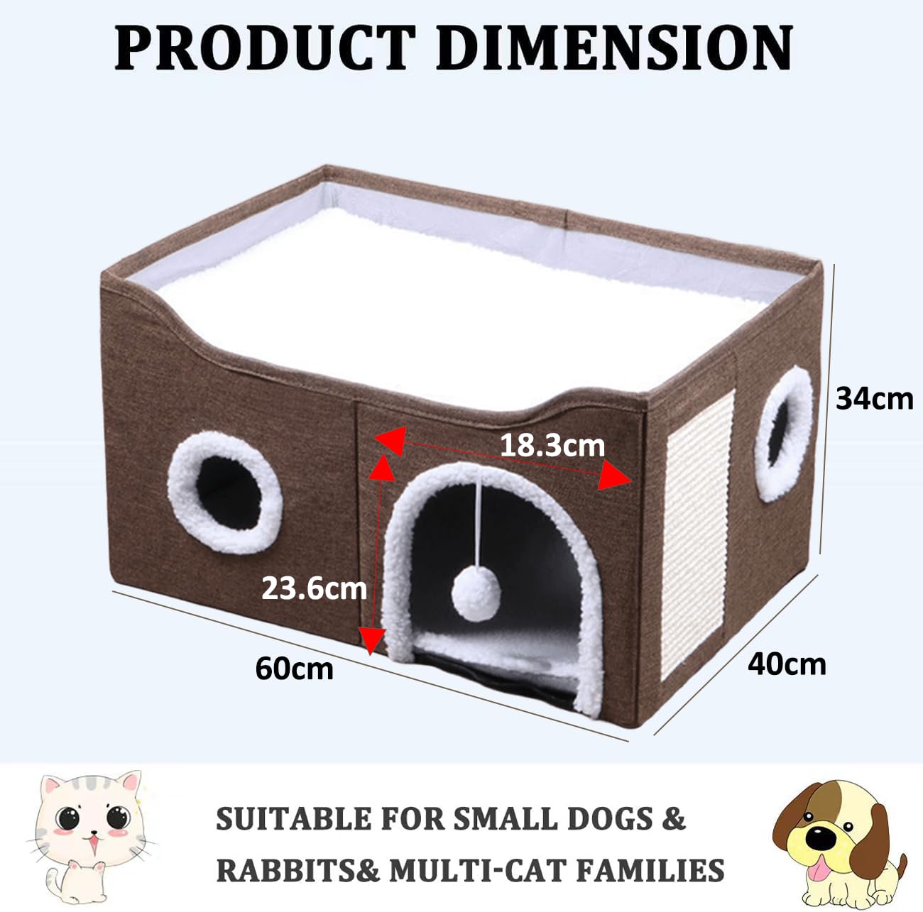 ERNAN Foldable Cat House – 2-Tier Indoor Cave Bed with Scratching Board