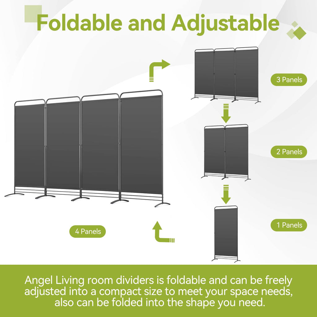 Angel Living 4 Panels Folding Room Divider, Privacy Screen Composed of Polyester Fabric and Sturdy Iron Frame - image 2