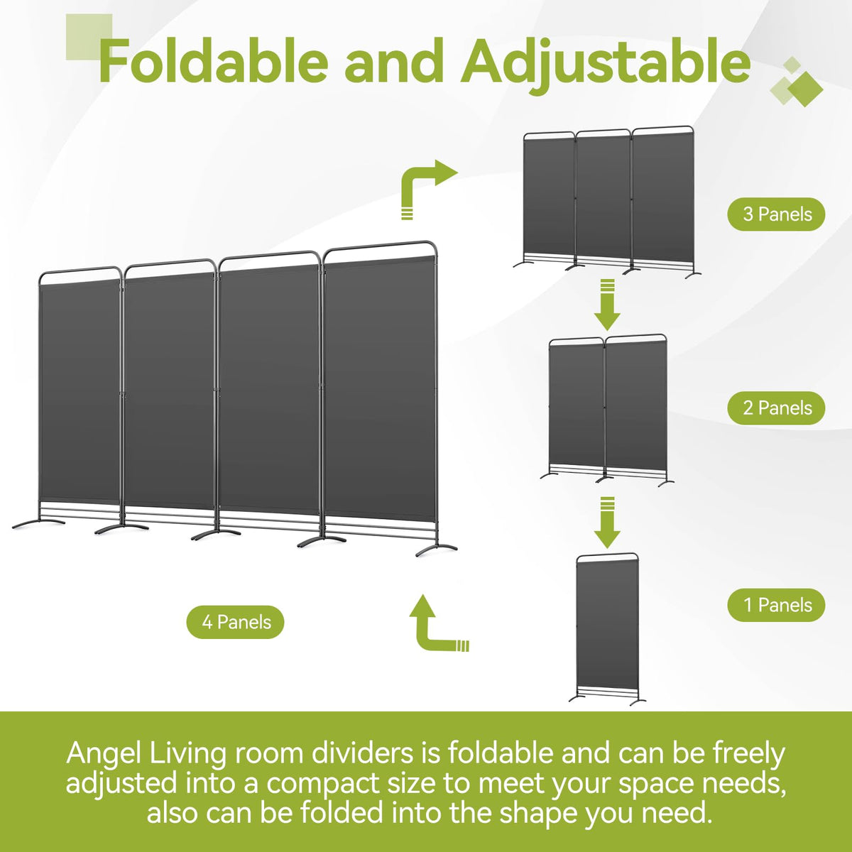 Angel Living 4 Panels Folding Room Divider, Privacy Screen Composed of Polyester Fabric and Sturdy Iron Frame - image 2