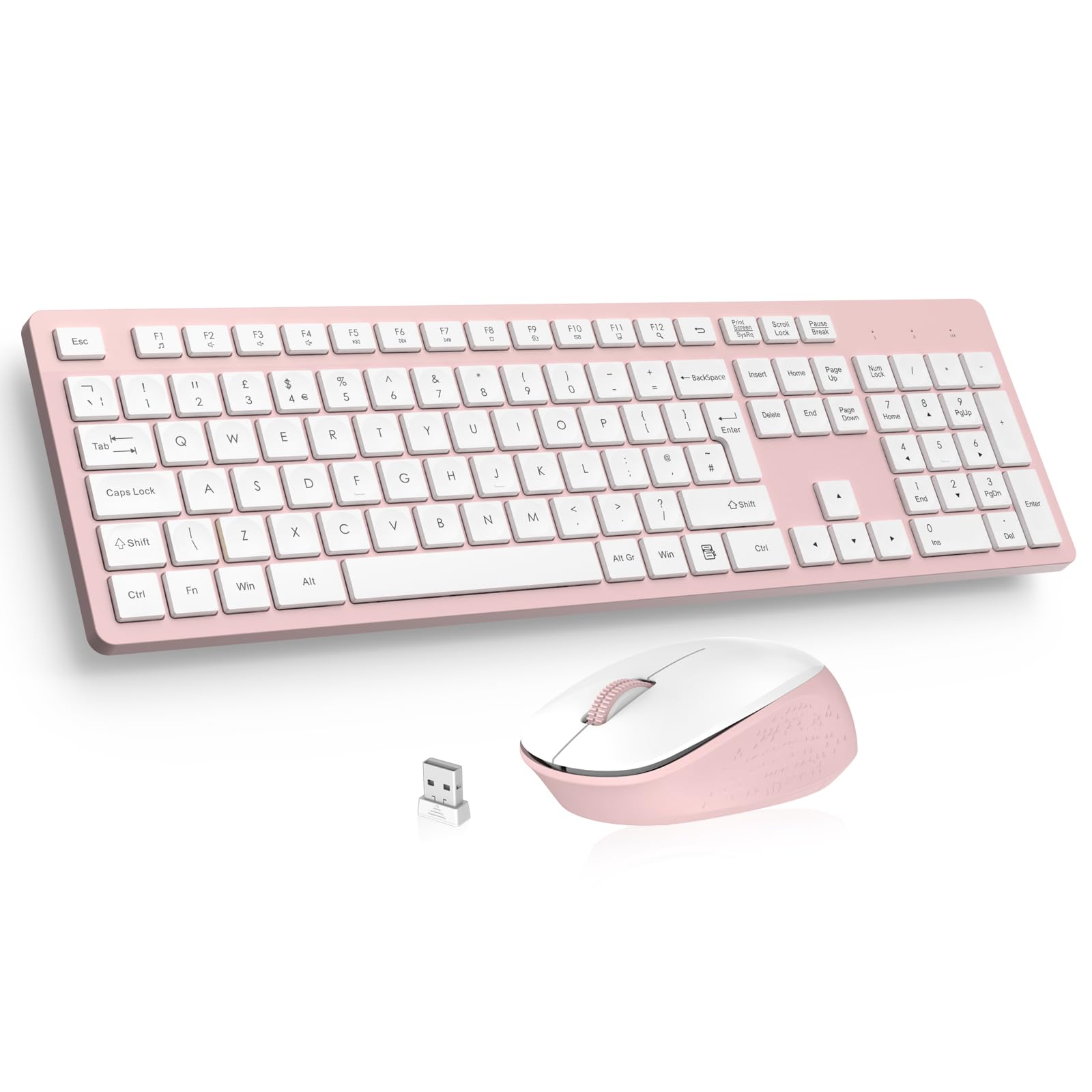LeadsaiL Wireless Keyboard and Mouse Set – Ergonomic UK Layout, Pink