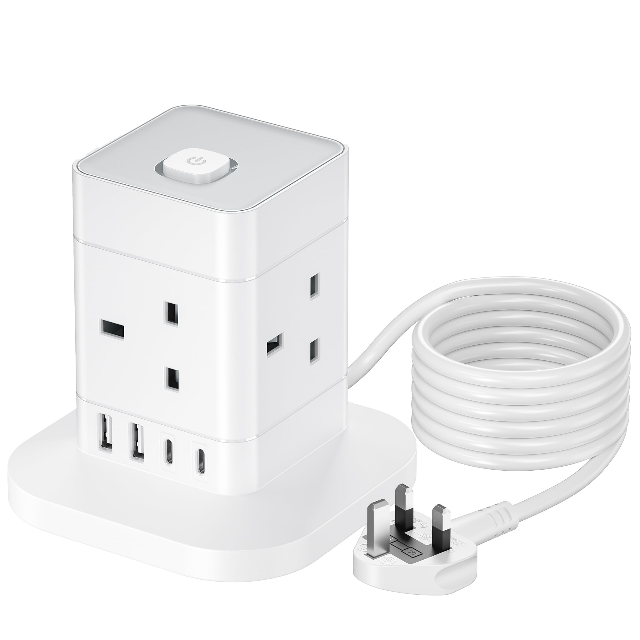 Hotimy 5M Extension Lead: 4 Way Cube Power Strip with 4 USB Ports