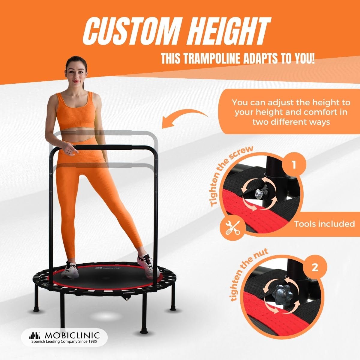 Mobiclinic 40 Inch Foldable Fitness Trampoline with Adjustable Handle