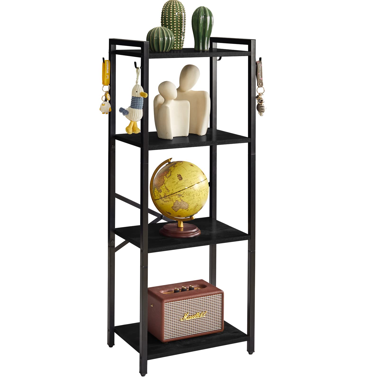 YMYNY 4-Tier Industrial Bookcase | Metal Storage Rack & Plant Stand, Black